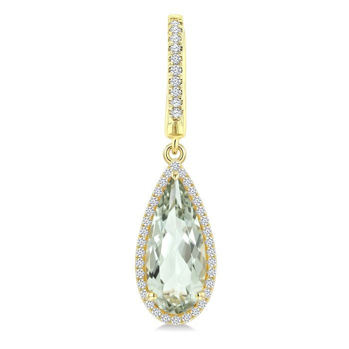 14X6 MM Evoque Gemstones Pear Shape Green Amethyst and 1/3 Ctw Round Cut Diamond Semi-Precious Earrings in 14K Yellow Gold