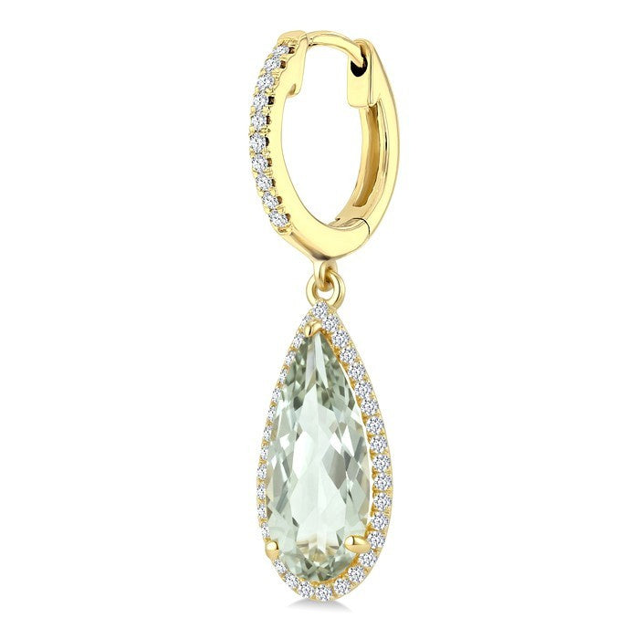 14X6 MM Evoque Gemstones Pear Shape Green Amethyst and 1/3 Ctw Round Cut Diamond Semi-Precious Earrings in 14K Yellow Gold