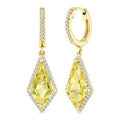 14X7 MM Evoque Gemstones Kite Shape Lemon Quartz and 1/3 Ctw Round Cut Diamond Semi-Precious Earrings in 14K Yellow Gold