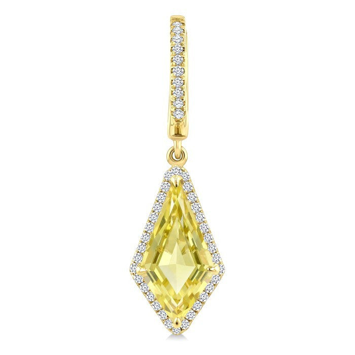 14X7 MM Evoque Gemstones Kite Shape Lemon Quartz and 1/3 Ctw Round Cut Diamond Semi-Precious Earrings in 14K Yellow Gold