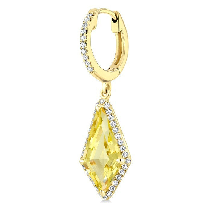 14X7 MM Evoque Gemstones Kite Shape Lemon Quartz and 1/3 Ctw Round Cut Diamond Semi-Precious Earrings in 14K Yellow Gold