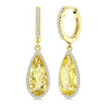 14X6 MM Evoque Gemstones Pear Shape Lemon Quartz and 1/3 Ctw Round Cut Diamond Semi-Precious Earrings in 14K Yellow Gold