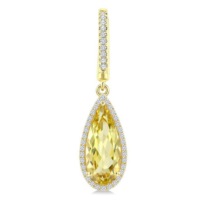 14X6 MM Evoque Gemstones Pear Shape Lemon Quartz and 1/3 Ctw Round Cut Diamond Semi-Precious Earrings in 14K Yellow Gold