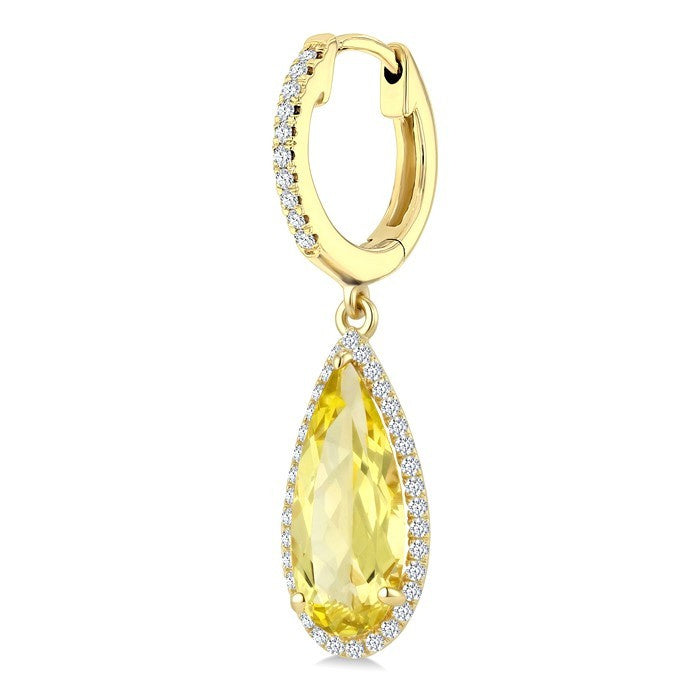 14X6 MM Evoque Gemstones Pear Shape Lemon Quartz and 1/3 Ctw Round Cut Diamond Semi-Precious Earrings in 14K Yellow Gold