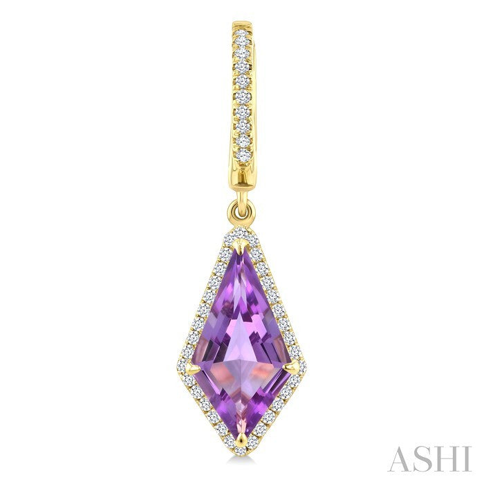 14X7 MM Evoque Gemstones Kite Shape Amethyst and 1/3 Ctw Round Cut Diamond Semi-Precious Earrings in 14K Yellow Gold