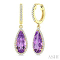 14X6 MM Evoque Gemstones Pear Shape Amethyst and 1/3 Ctw Round Cut Diamond Semi-Precious Earrings in 14K Yellow Gold