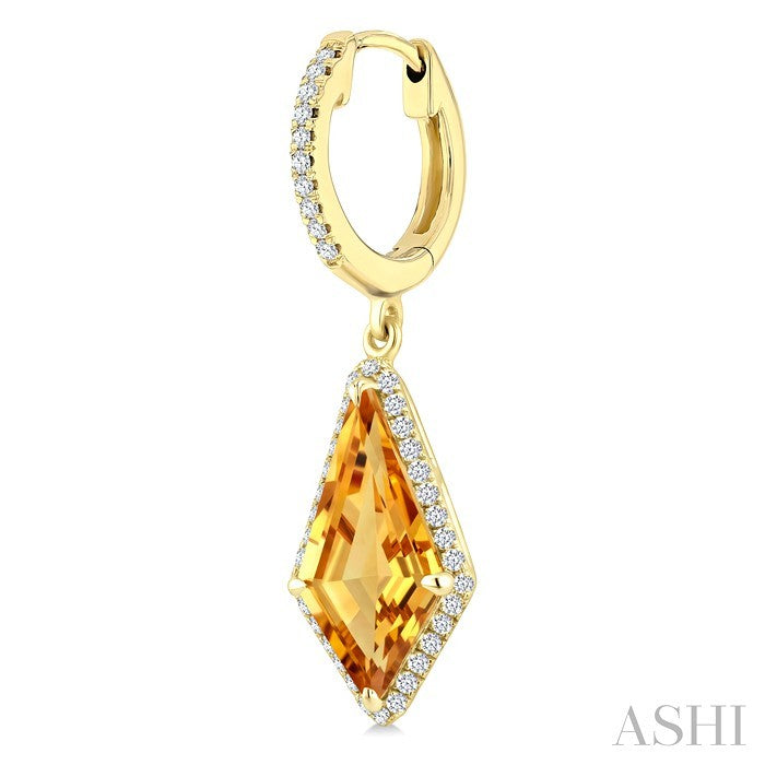 14X7 MM Evoque Gemstones Kite Shape Citrine and 1/3 Ctw Round Cut Diamond Semi-Precious Earrings in 14K Yellow Gold