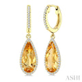 14X6 MM Evoque Gemstones Pear Shape Citrine and 1/3 Ctw Round Cut Diamond Semi-Precious Earrings in 14K Yellow Gold