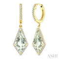 14X7 MM Evoque Gemstones Kite Shape Green Amethyst and 1/3 Ctw Round Cut Diamond Semi-Precious Earrings in 14K Yellow Gold