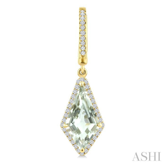 14X7 MM Evoque Gemstones Kite Shape Green Amethyst and 1/3 Ctw Round Cut Diamond Semi-Precious Earrings in 14K Yellow Gold