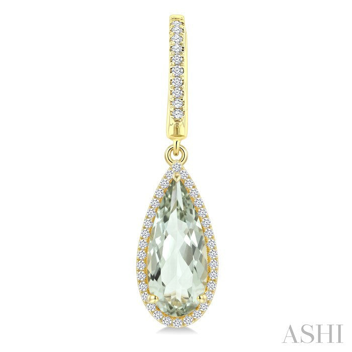 14X6 MM Evoque Gemstones Pear Shape Green Amethyst and 1/3 Ctw Round Cut Diamond Semi-Precious Earrings in 14K Yellow Gold