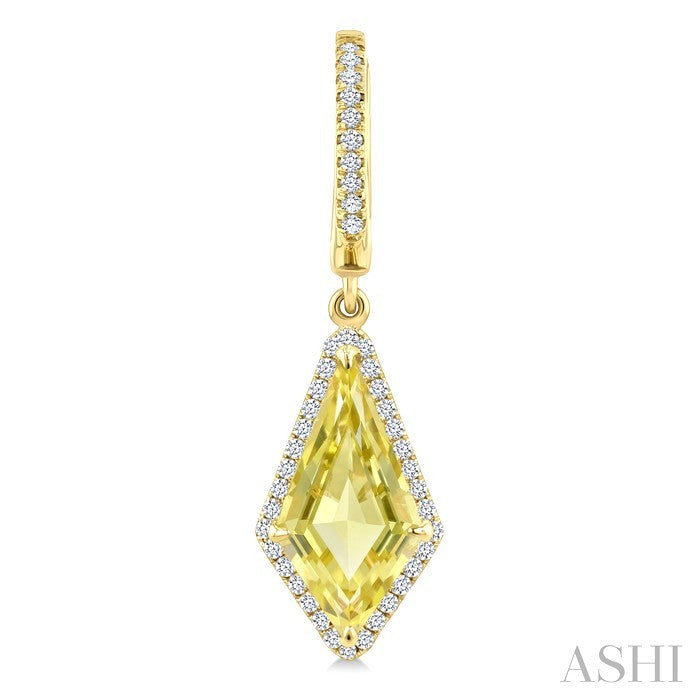 14X7 MM Evoque Gemstones Kite Shape Lemon Quartz and 1/3 Ctw Round Cut Diamond Semi-Precious Earrings in 14K Yellow Gold