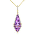22X9 MM Evoque Gemstones Kite Shape Amethyst and 1/4 Ctw Round Cut Diamond Semi-Precious Pendant With Chain in 14K Yellow Gold