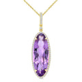 22X8 MM Evoque Gemstones Oval Shape Amethyst and 1/4 Ctw Round Cut Diamond Semi-Precious Pendant With Chain in 14K Yellow Gold
