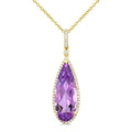 22X8 MM Evoque Gemstones Pear Shape Amethyst and 1/4 Ctw Round Cut Diamond Semi-Precious Pendant With Chain in 14K Yellow Gold