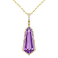 22X9 MM Evoque Gemstones Shield Shape Amethyst and 1/4 Ctw Round Cut Diamond Semi-Precious Pendant With Chain in 14K Yellow Gold