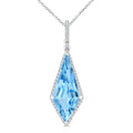22X9 MM Evoque Gemstones Kite Shape Blue Topaz and 1/4 Ctw Round Cut Diamond Semi-Precious Pendant With Chain in 14K White Gold