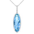22X8 MM Evoque Gemstones Oval Shape Blue Topaz and 1/4 Ctw Round Cut Diamond Semi-Precious Pendant With Chain in 14K White Gold