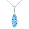22X8 MM Evoque Gemstones Pear Shape Blue Topaz and 1/4 Ctw Round Cut Diamond Semi-Precious Pendant With Chain in 14K White Gold