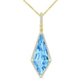 22X9 MM Evoque Gemstones Kite Shape Blue Topaz and 1/4 Ctw Round Cut Diamond Semi-Precious Pendant With Chain in 14K Yellow Gold