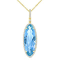 22X8 MM Evoque Gemstones Oval Shape Blue Topaz and 1/4 Ctw Round Cut Diamond Semi-Precious Pendant With Chain in 14K Yellow Gold