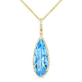 22X8 MM Evoque Gemstones Pear Shape Blue Topaz and 1/4 Ctw Round Cut Diamond Semi-Precious Pendant With Chain in 14K Yellow Gold
