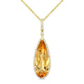 22X8 MM Evoque Gemstone Pear Shape Citrine and 1/4 Ctw Round Cut Diamond Semi-Precious Pendant With Chain in 14K Yellow Gold