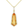 22X9 MM Evoque Gemstone Shield Shape Citrine and 1/4 Ctw Round Cut Diamond Semi-Precious Pendant With Chain in 14K Yellow Gold