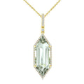 22X8 MM Evoque Gemstone Hexagon Shape Green Amethyst and 1/4 Ctw Round Cut Diamond Semi-Precious Pendant With Chain in 14K Yellow Gold