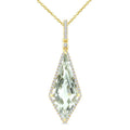 22X9 MM Evoque Gemstone Kite Shape Green Amethyst and 1/4 Ctw Round Cut Diamond Semi-Precious Pendant With Chain in 14K Yellow Gold