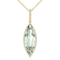 22X8 MM Evoque Gemstone Marquise Shape Green Amethyst and 1/4 Ctw Round Cut Diamond Semi-Precious Pendant With Chain in 14K Yellow Gold