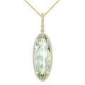 22X8 MM Evoque Gemstone Oval Shape Green Amethyst and 1/4 Ctw Round Cut Diamond Semi-Precious Pendant With Chain in 14K Yellow Gold