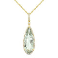 22X8 MM Evoque Gemstone Pear Shape Green Amethyst and 1/4 Ctw Round Cut Diamond Semi-Precious Pendant With Chain in 14K Yellow Gold