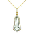 22X9 MM Evoque Gemstone Shield Shape Green Amethyst and 1/4 Ctw Round Cut Diamond Semi-Precious Pendant With Chain in 14K Yellow Gold