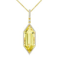 22X8 MM Evoque Gemstones Hexagon Shape Lemon Quartz and 1/4 Ctw Round Cut Diamond Semi-Precious Pendant With Chain in 14K Yellow Gold