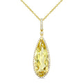 22X8 MM Evoque Gemstones Pear Shape Lemon Quartz and 1/4 Ctw Round Cut Diamond Semi-Precious Pendant With Chain in 14K Yellow Gold