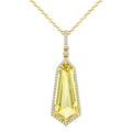 22X9 MM Evoque Gemstones Shield Shape Lemon Quartz and 1/4 Ctw Round Cut Diamond Semi-Precious Pendant With Chain in 14K Yellow Gold