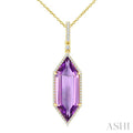 22X8 MM Evoque Gemstones Hexagon Shape Amethyst and 1/4 Ctw Round Cut Diamond Semi-Precious Pendant With Chain in 14K Yellow Gold
