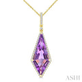 22X9 MM Evoque Gemstones Kite Shape Amethyst and 1/4 Ctw Round Cut Diamond Semi-Precious Pendant With Chain in 14K Yellow Gold