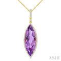 22X8 MM Evoque Gemstones Marquise Shape Amethyst and 1/4 Ctw Round Cut Diamond Semi-Precious Pendant With Chain in 14K Yellow Gold