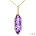 22X8 MM Evoque Gemstones Oval Shape Amethyst and 1/4 Ctw Round Cut Diamond Semi-Precious Pendant With Chain in 14K Yellow Gold
