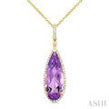 22X8 MM Evoque Gemstones Pear Shape Amethyst and 1/4 Ctw Round Cut Diamond Semi-Precious Pendant With Chain in 14K Yellow Gold