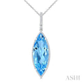 22X8 MM Evoque Gemstones Marquise Shape Blue Topaz and 1/4 Ctw Round Cut Diamond Semi-Precious Pendant With Chain in 14K White Gold