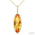 22X8 MM Evoque Gemstone Oval Shape Citrine and 1/4 Ctw Round Cut Diamond Semi-Precious Pendant With Chain in 14K Yellow Gold