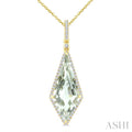 22X9 MM Evoque Gemstone Kite Shape Green Amethyst and 1/4 Ctw Round Cut Diamond Semi-Precious Pendant With Chain in 14K Yellow Gold