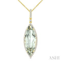 22X8 MM Evoque Gemstone Marquise Shape Green Amethyst and 1/4 Ctw Round Cut Diamond Semi-Precious Pendant With Chain in 14K Yellow Gold