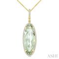 22X8 MM Evoque Gemstone Oval Shape Green Amethyst and 1/4 Ctw Round Cut Diamond Semi-Precious Pendant With Chain in 14K Yellow Gold