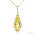22X9 MM Evoque Gemstones Kite Shape Lemon Quartz and 1/4 Ctw Round Cut Diamond Semi-Precious Pendant With Chain in 14K Yellow Gold