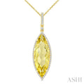 22X8 MM Evoque Gemstones Marquise Shape Lemon Quartz and 1/4 Ctw Round Cut Diamond Semi-Precious Pendant With Chain in 14K Yellow Gold