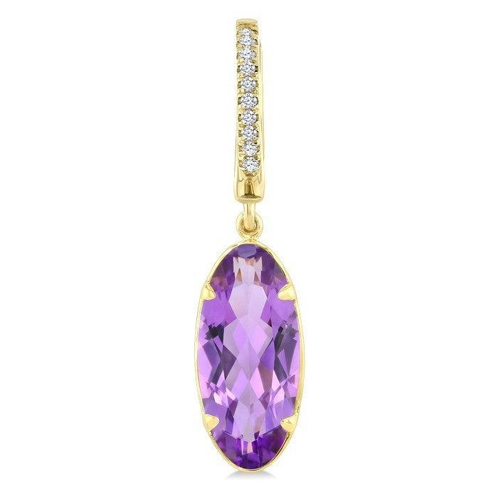 14X6 MM Evoque Gemstones Oval Shape Amethyst and 1/10 Ctw Round Cut Diamond Semi-Precious Earrings in 14K Yellow Gold